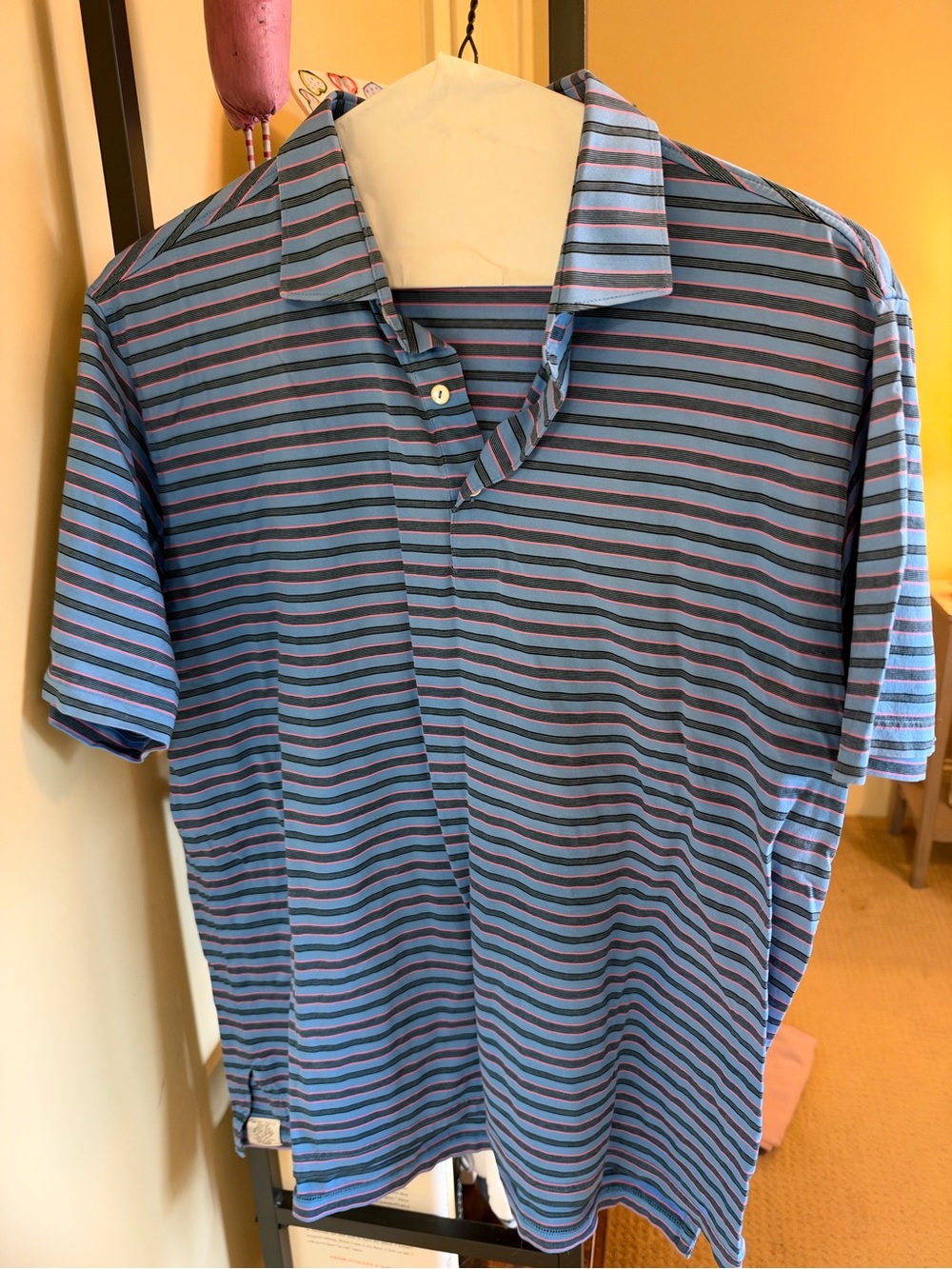 Peter Millar Blue and Black Striped Polo